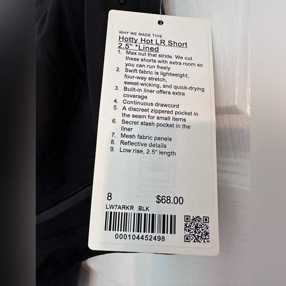 Lululemon hotty hot LR short 2.5” lined NWT black size 8 - Picture 2 of 3